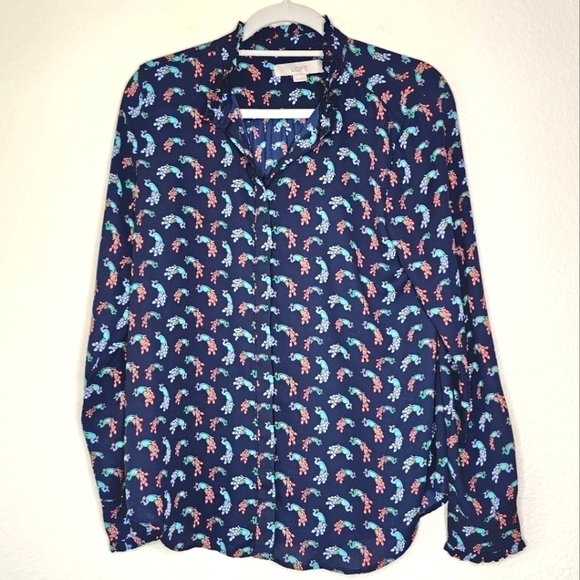 Loft Peacock Utility Ruffle Button Down Blouse M - Picture 4 of 9